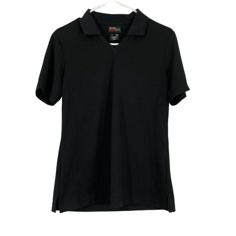 Aramark Flexfit Womens Black Collared Short Sleeves Pullover Polo T Shirt Size S